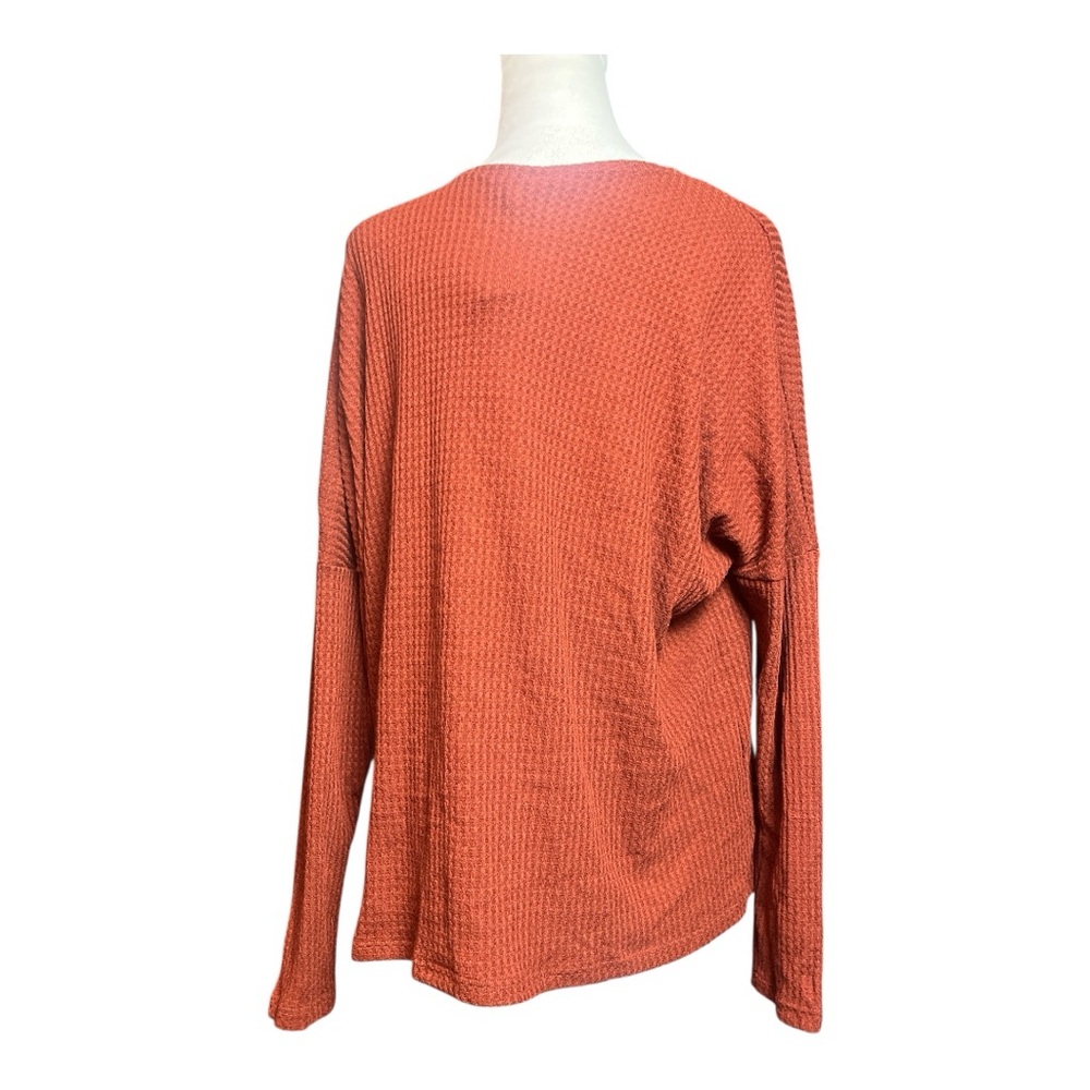Anthropologie Lazy Sundays Women's Waffle Slub Knit Rust Long Sleeve Top Size L - Picture 3 of 5